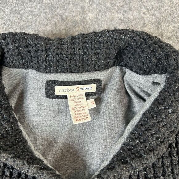 Carbon 2 Cobalt Sweater Mens Small Knit Full Zip Cotton Charcoal Gray Pockets - Picture 3 of 9